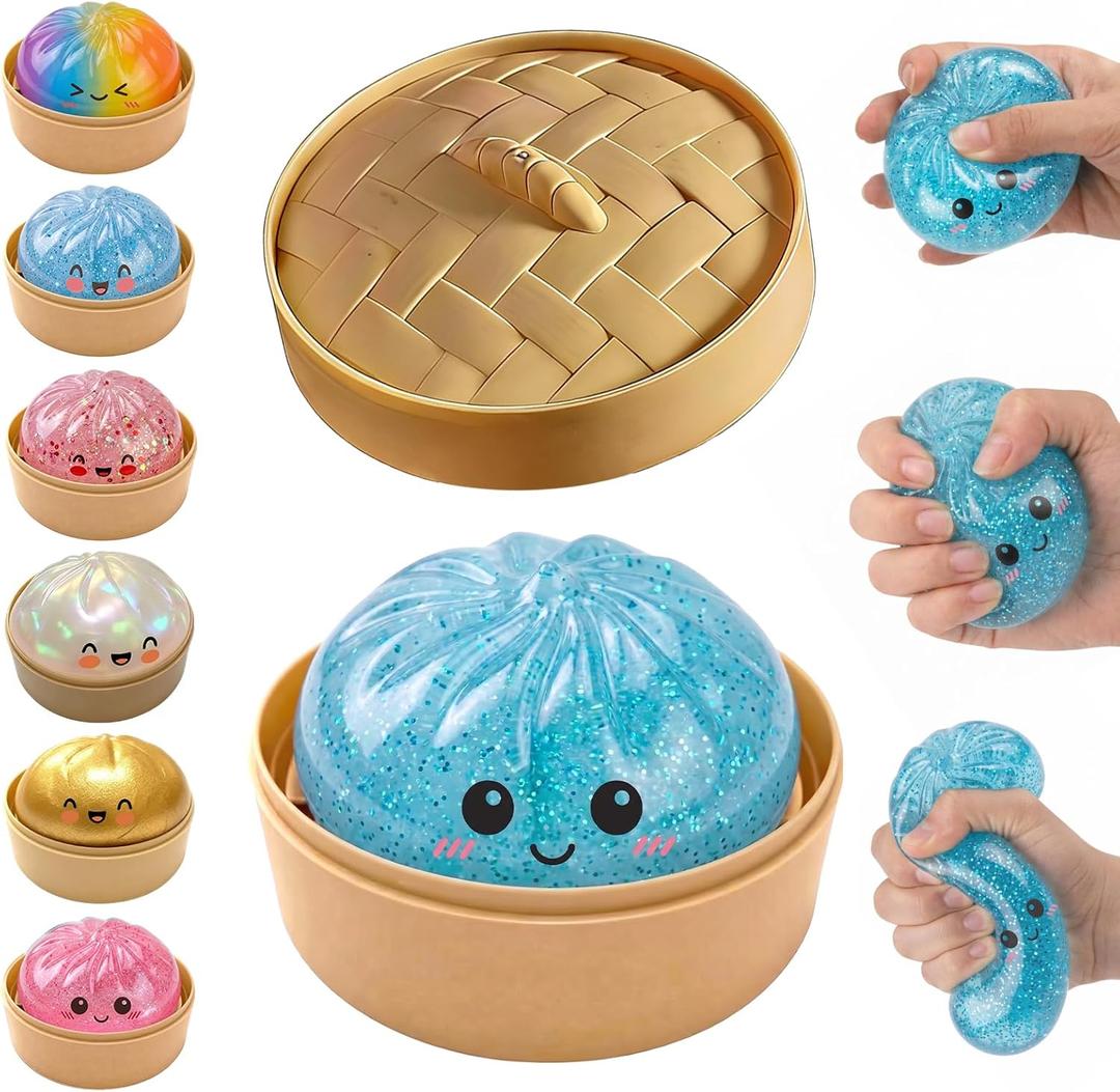 Glitter Dumpling Squishy,Dumpling Squishies,Glitter Dumplings Mystery Box,Colorful Dumplings Stress Balls Fidget,Jumbo Squishy Toy,Suitable for Adult use in Offices and Homes (Sparkling Sky Blue)