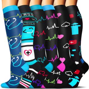 Sooverki Compression Socks for Women & Men 6 Pairs is Best Supportive Knee High Stockings for Circulation, Travel, Nurses (Large-X-Large, 01 Assorted 1)