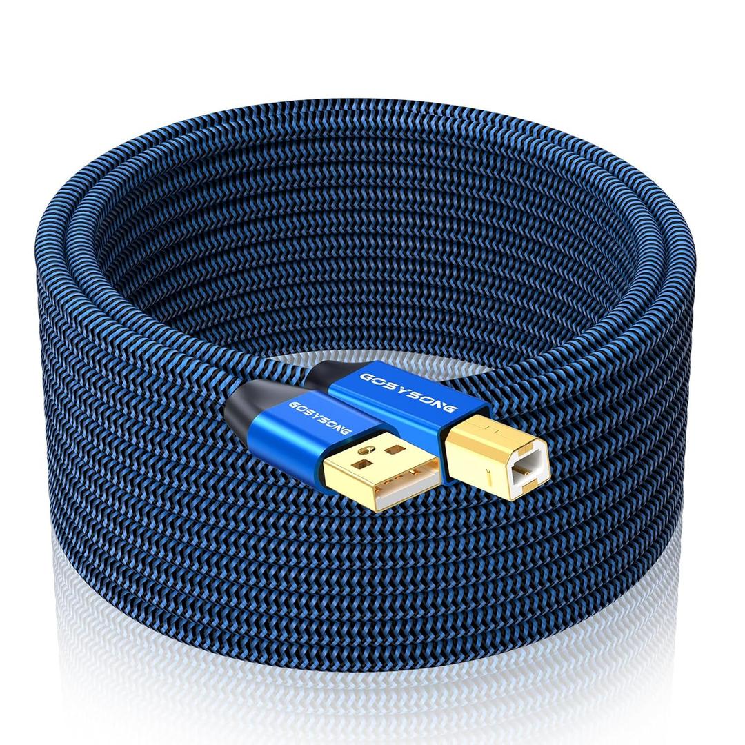 30ft USB 2.0 Printer Cable - High Speed Type A to Type B, Compatible with HP, Canon, Dell, Epson, Xerox and More, 2 Pack (Blue)