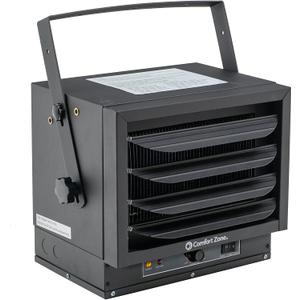 Comfort Zone Hard-Wired Ceiling Mount Garage Electric Space Heater, Fan-Forced, 5,000 watt, 240 volt, Overheat Protection, Thermal Cut-Out Switch, Ideal for Workshop & Garage, ETL Compliant, CZ220BK (Black)