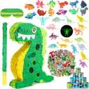 Hanaive 141 Pcs Dinosaur Piata for Birthday Party, Dino Piata Set with Blindfold and Baton, 16 x 12 x 3 Inch, Kids Dinosaur Themed Party Favors for Boys and Girls(Lovely Style)