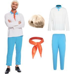 Gumyawl Adult Halloween Costume Men Classic Movie Set Long Sleeve Shirt with Blonde Wig Orange Scarf and Trousers for Cosplay (X-Large)