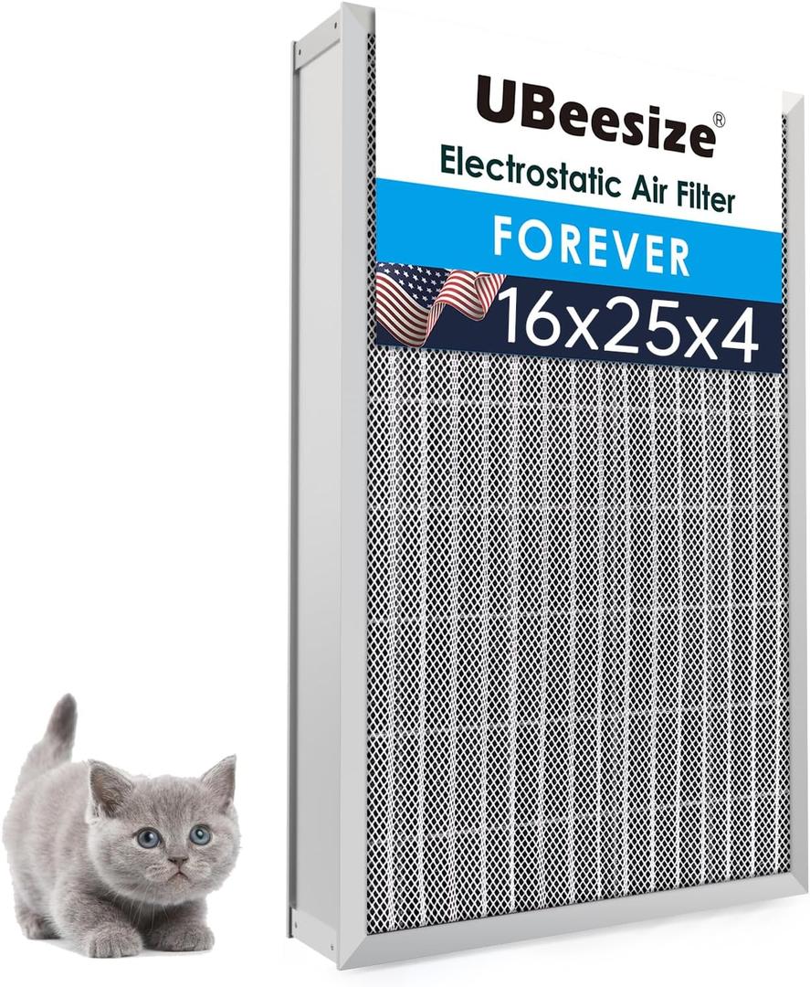 UBeesize 16x25x4 Reusable Electrostatic Air Filter HVAC AC Furnace Filter,Washable, Lasts a Lifetime,Permanent Air Filter,Breathe Fresher,Home And Office(Actual Size:15.35x24.37x3.58Inch)