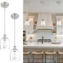 AUTELO 2 Pack Brushed Nickel Pendant Lights, Glass Pendant Lights Kitchen Island with Clear Cylinder Glass, Industrial Pendant Lighting with Adjustable Rods, H2511 CLST 2PK (Silver)