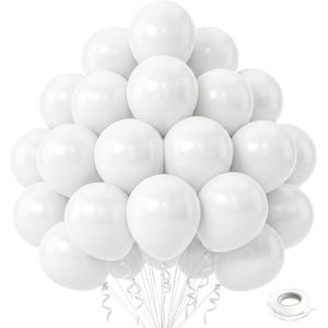 White Balloons, 50 PCS 12 inch Latex Party Balloons, Matte White Balloon for Birthday, Baby Shower, Anniversary, Graduation, Wedding Decorations - White