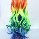 ANOGOL Hair Cap+ Rainbow Wig with Tail Long Straight Colorful Synthetic Wigs for Women Men Multi-Colored Scene Wigs for Anime Cosplay Halloween Costume Christmas Party Outfit Mardi Gras Wig