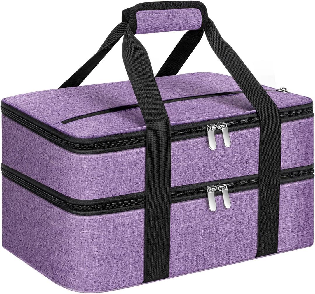 Double Insulated Casserole Carrier, Portable Casserole Carrier for Hot or Cold Food Lunch Tote Warmer or Cooler Bag, Lasagna Lunch Bag for Potluck Parties- Fits 9" x 13" Baking Dish-Purple (16x10x7.2 in)
