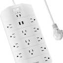Power Strip,SUPERDANNY 5000 Joules Surge Protector with 13 AC Outlets 2 USB-A & 2 USB-C PD 20W Fast Charging Heavy Duty 14AWG/3C Industrial Grade 6ft Extension Cord for Workbench Home Office White