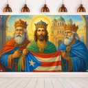 BlissYard Three Kings Day Backdrop 71 x 43 Inches Puerto Rico Banner Da de Los Reyes Wall Hanging Religious Epiphany Three Wise Men Tapestry for Home Church Holiday Decor Banner