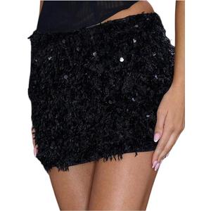 SweatyRocks Women's Sequin Mini Skirt Faux Fur Y2k Party Club Going Out Summer Skirt XL