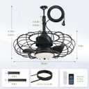 AHAWILL 20" Black Outdoor Ceiling Fan with Light and Remote/APP,3CCT 6 Speed Gazebo Fan Outdoor Hanging Hook,IP65 Waterproof Plug in Ceiling Fan for Patios, Garage, Porch, Pergola,Canopy, Small