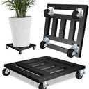 Heavy Duty Plant Caddy with Wheels, 2 Pack Metal Rolling Plant Stand Indoor Outdoor, 12'' Square Plant Dolly with Lockable Caster Wheels Holds up 400 Lbs Planter, Black