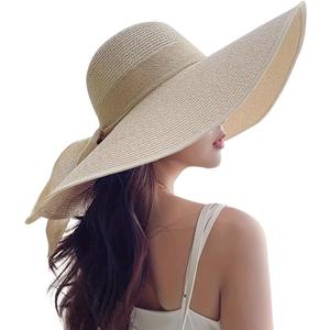 Beach Hats for Women - Beach Hat Womens UPF 50+, Packable Sun Hat Women Roll Up, Wide Brim Straw Hat for Women