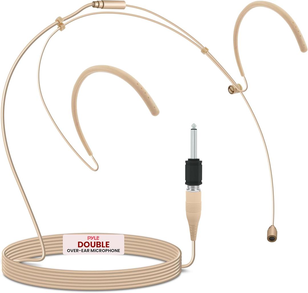 Pyle Double Over-Ear Microphone Headset - Professional Hands-Free Omnidirectional Wired Audio Boom Condenser Microphone Headset w/ 3.5mm / 1/4" Adapter, 1.2m Cable, and Windscreen.