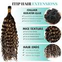 Water Wave I Tip Hair Extensions Human Hair,Ombre Brown Balayage Honey Blonde Highlights Hair Extensions Real Human Hair 16 Inch Cold Fusion Remy Hair Curly I tip Extension for Women 100 Strands 50G