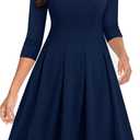 YATHON Women's Vintage Floral Flared A-Line Swing Casual Party Dresses with Pockets (Blue, L)