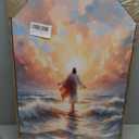 Framed Jesus Walking on Water Canvas Wall Art Christian Spiritual Divine Light Painting Picture Wall Decor Modern Religious Faith Poster Print Artwork for Church Prayer Room Bedroom Home Decoration, 24"L x 16"W