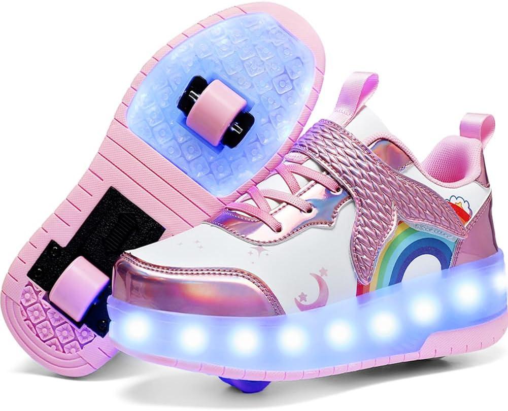 Nsasy Girls Boys Roller Shoes with LED Light Up Wheels Sneakers Kids Roller Skates Shoes for Kids for Children (Pink)