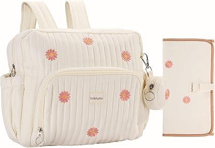 Diaper Bag Backpack, Medium Maternity baby bag & Changing Pad, Insulated Pockets, Stroller Straps & Pacifier Case (Medium - Beige Flowers)