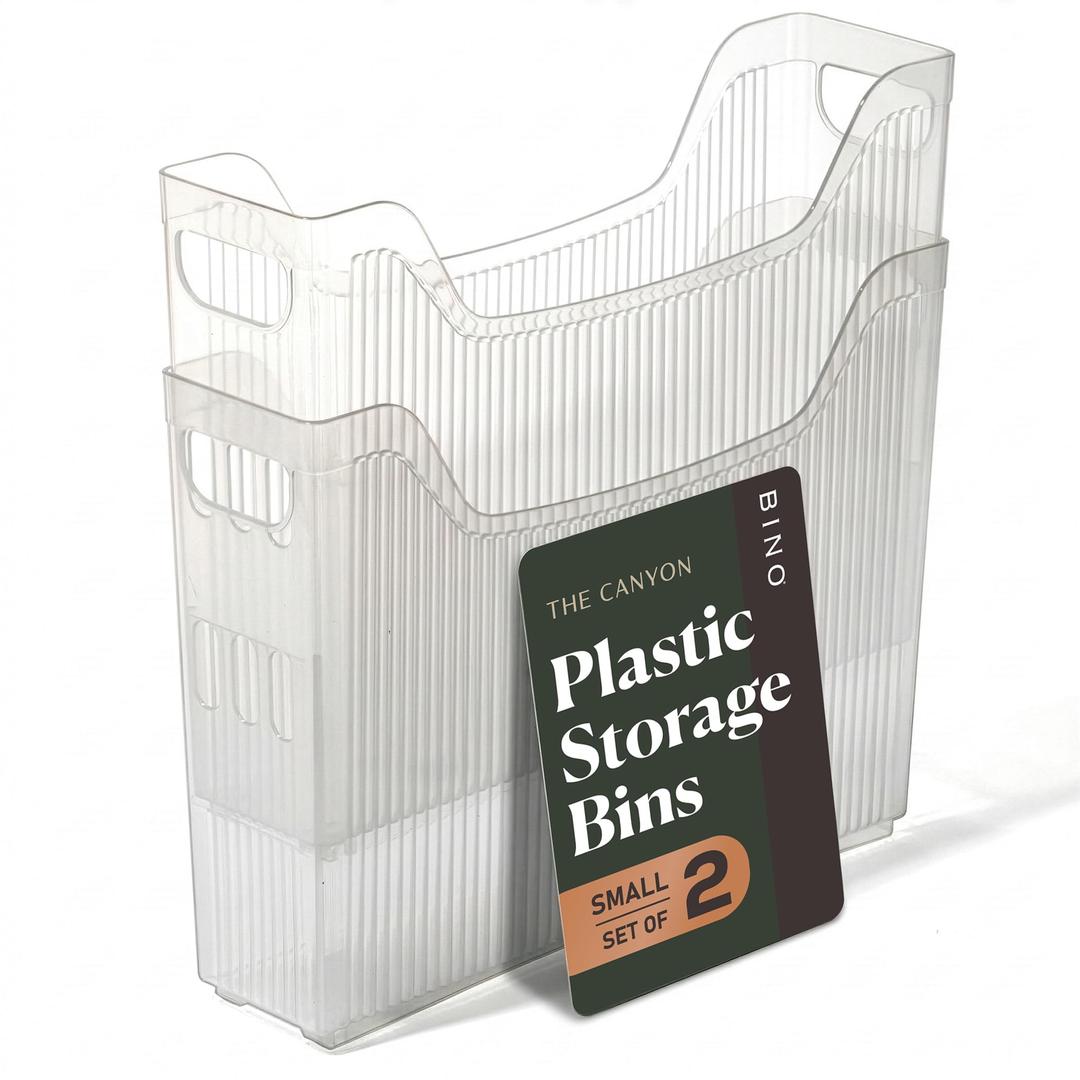 BINO | Plastic Storage Bins, Narrow - 2 Pack | THE CANYON COLLECTION | Clear Storage Bins for Organization | Clear Containers for Pantry | Fridge & Freezer Organizer Bin | Cabinet & Pantry Organizers