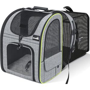 Pecute Cat Carrier Backpacks, Expandable Cat Backpack with Breathable Mesh, Pet Carrier Backpack for Cats Small Dogs Puppies Up to 17 Lbs, Dog Carrier Backpack Great for Travel Hiking Camping Outdoor (Grey)
