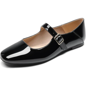 DREAM PAIRS Women's Silver Square Toe Mary Jane Flats: Comfortable Casual Slip On Dress Shoes with Buckle Strap for Women's Daily Wear, Size 7