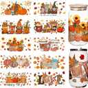 2 Pack 10 Sheet UV DTF Cup Wrap, Fall Theme Harvest Pumpkin Maple Leaf Rub on Transfers for Glass Crafting Glass Cups Wrap Transfer Stickers Decals Waterproof Rub on Transfers for Crafting
