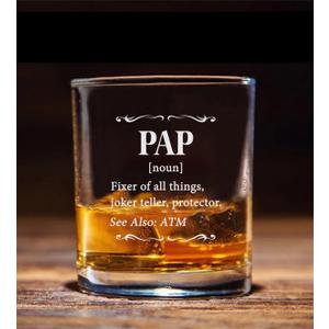 Pap Definition Whiskey Glass - Pap Whiskey Glass - Father's Day Gift - Whiskey Gifts For Him - Pregnancy Reveal Gift - Birthday Day Gift For Pap - Gift For Husband, 11oz, Transparent