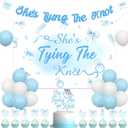 Blue Bow Bachelorette Party Decorations She's Tying The Knot Banner Blue Bow Bachelorette Backdrop Cake Cupcake Toppers for Bridal Shower Engagement Wedding Party Supplies