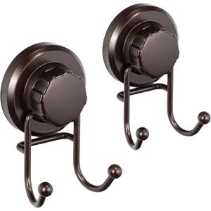 HASKO Suction Cup Hooks for Shower Wall, Removable Towel Hooks for bathrooms, Includes Optional No Drill Adhesive Mount for Inside Shower, Rustproof Stainless Steel - 2 Pack, Bronze