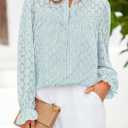 PRETTYGARDEN Women's Lace Long Sleeve Button Down Blouse (Blue), M