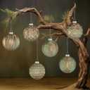 Civaner 6 Pcs Glass Sage Green Christmas Ball Ornaments 2.36 Inch Rustic Christmas Tree Hanging Decorations Vintage Soda Glass Ball Jadeite Neutral Textured Xmas Baubles for Holiday Decor