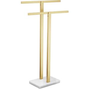 KOKOSIRI Bathroom Towel Rack 2-Tier Standing Towel Bars with Marble Base, Stainless Steel Freestanding Towels Holder, Thicken Steady Design, Brushed Gold THS0003-BG