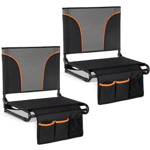 LET'S CAMP Folding Stadium Seats 2 Pack, Portable Bleacher Chairs with Back Support, Lightweight Stadium Chairs for Sports Events, Bleachers & Concerts, Black