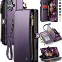 Defencase Compatible with iPhone 16 Plus Case Wallet with RFID Blocking Card Holder for Women Men, Soft PU Leather Magnetic Snap Flip Zipper Strap Wallet Phone Case Fit for iPhone 16 Plus 6.7", Purple