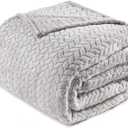 Exclusivo Mezcla Light Grey Fleece Twin Size Blanket for Bed, 90x66 Inches Soft Cozy Jacquard Flannel Blankets, Lightweight Fuzzy Plush Warm for All Seasons