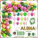 Tropical Luau Balloons Arch Garland Kit Luau Party Decorations with Palm Leaves Flamingo Palm Tree Aloha Foil Balloon Coconut Balloons Set for Tropical Hawaiian Flamingo Party (Aloha-A)