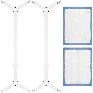 Morcheiong 2 Pack Bed Sheet Fasteners Straps Adjustable Bed Sheet Holder Bands with Sheet Clips for Bedding Stays Bedsheet Tie Downs - White
