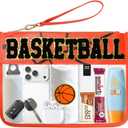 Basketball Gift Clear Basketball Bag with Chenille Letter Patches, Waterproof PVC Toiletry Pouch with Wristlet, Large Portable Makeup Bag for Basketball Moms Essentials, Game Day & Travel Organizer