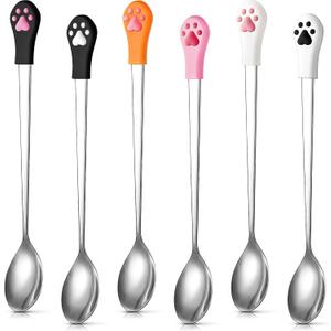 Patelai 6 Pieces Dog Can Spoon Stainless Steel Pet Dog Food Spoon with 7 Inch Long Handle Cat Canned Food Scoop with Cute Cat Claw Pattern for Pet