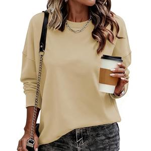CNFUFEN womens sweatshirt solid color long sleeve oversized crewneck sweatshirts for women fashion fall clothes 2025 womans clothing pullover lightweight casual cute vintage tops beige XL