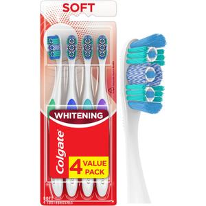 Colgate 360 Optic White Whitening Toothbrush, Adult Soft Toothbrush with Whitening Cups, Helps Whiten Teeth and Removes Odor Causing Bacteria, 4 Pack