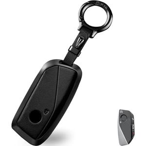 OLLEN Metal Key Fob Cover, Fit for BMW 2023 2024 2025 2026 New 5/7 Series 740i 760i X1 X2 X3 X5 X6 X7 XM I5 I7 IX IX3 etc, Full Protection Key Case with Zinc Alloy Keyring, Black