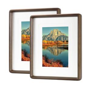 FRUMENSHIP 8x11 Wooden Picture Frame Set of 2, Display Pictures 6x10 with Mat or 8x11 Without Mat, Horizontal or Vertical Desktop Decor, Solid Wood Photo Frame (Black Walnut Color)