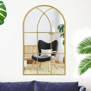 ironsmithn Gold Arched Mirror, 41.3"x24" Windowpane Mirrors, Window Finished Metal Mirror, Black Grid Mirrors for Decor Living Room Fireplace Entryway Bedroom Hallyway