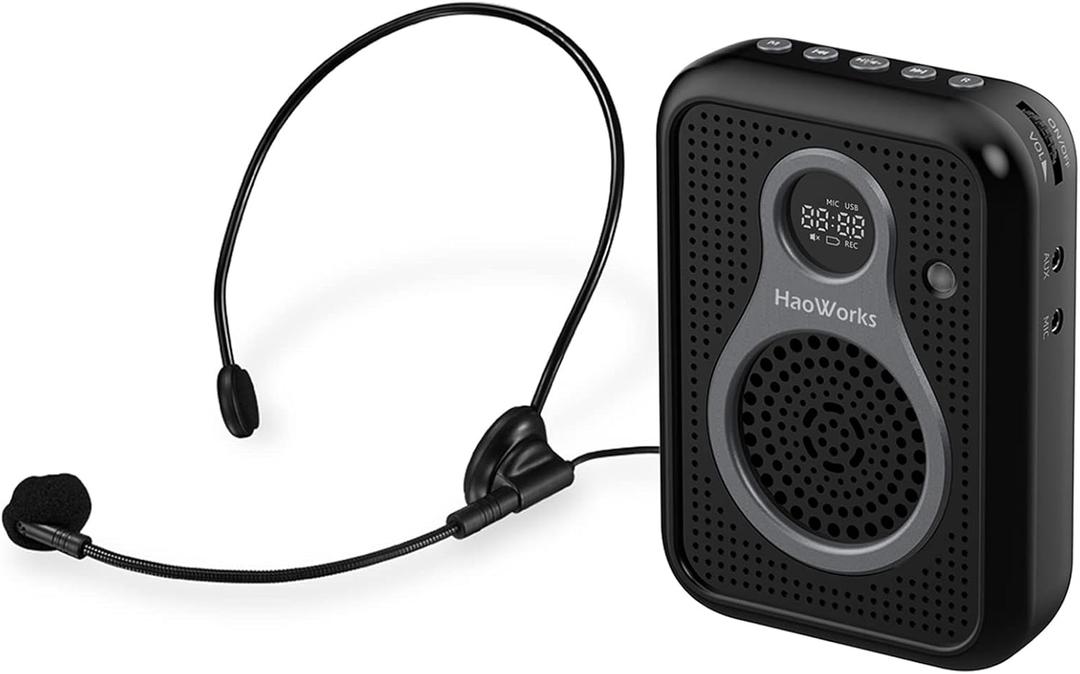 HaoWorks Portable Lightweight Mini Voice Amplifier and Wired Headset Microphone with Speaker for Teachers 10W Rechargeable Wearable Personal PA Loudspeaker for Instructor,Tour Guide,Classroom (Black)