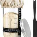 Sourdough Bread Baking Supplies,24 oz Sourdough Starter Jar Glass, Sourdough Starter Kit with Date Marked Feeding Band, Thermometer, Silicone Scraper, Sewn Cloth Cover & Aluminum Lid, Sourdough Jar