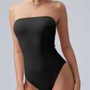 OQQ Womens Tube Bodysuits Strapless Basic Sleeveless Ruched Stretch Classic-Fit Tops Sexy Bodysuits (Black, M)