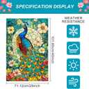 2 x Peacock House Flag 28x40 Inch Double Sided Garden Flag with Colorful Stained Glass Bird and Floral Design for Yard Porch Outdoor Decor Spring Summer Vertical Banner Decorative Art