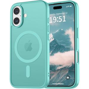 vnnink for iPhone 16 Plus Case,Magnetic Matte Military Grade Drop Protection Translucent Cell Phone Cover - Slim Rugged Durable Shockproof Bumper Cover-Blue Green